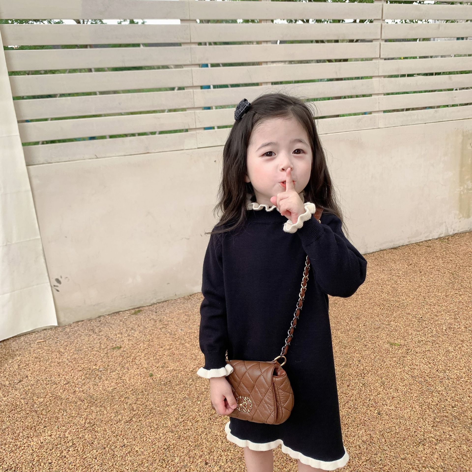Girls Hepburn syle dress auumn and winer new children's Korean version swee lace sweaer skir baby long boom_voghion.com