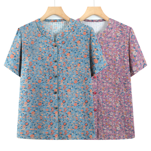 Grandma's Summer Short-Sleeved Shirt, Pure Cotton, Middle-Aged and Elderly Women's Clothing, Mother's Open Cotton Shirt, 60-Year-Old Wife's Breathable Clothes