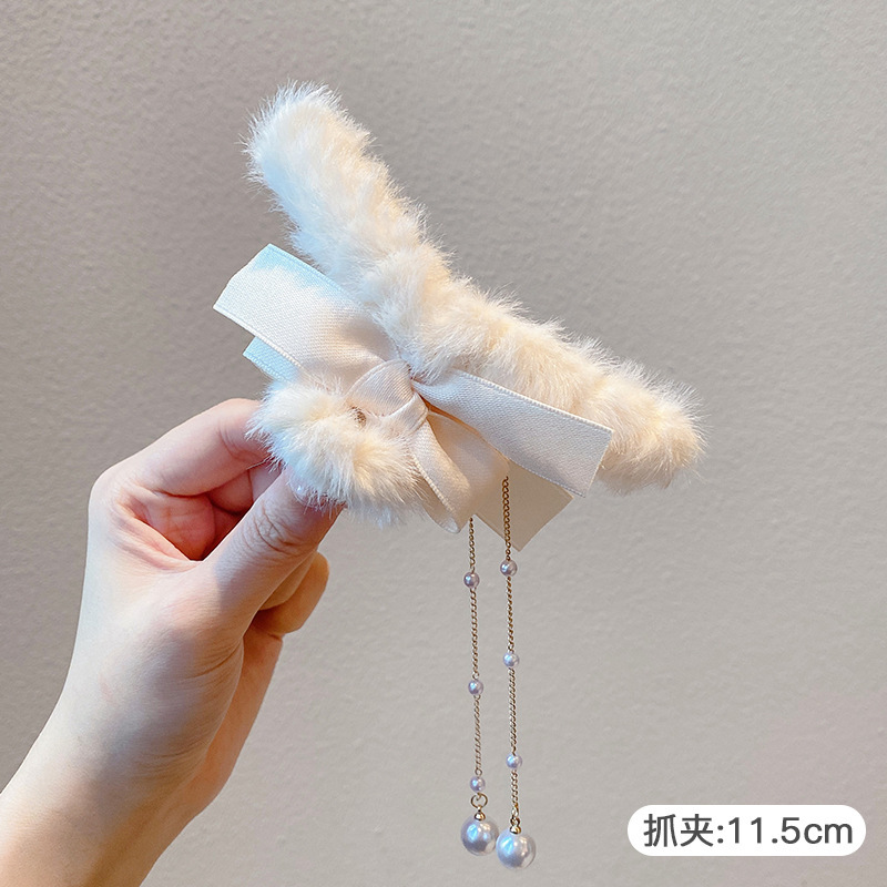 Clip de felpa para mujer, sensación de alto nivel, horquilla de pelo grande, mucho clip de tiburón, temperamento de otoño e invierno, horquilla, tocado