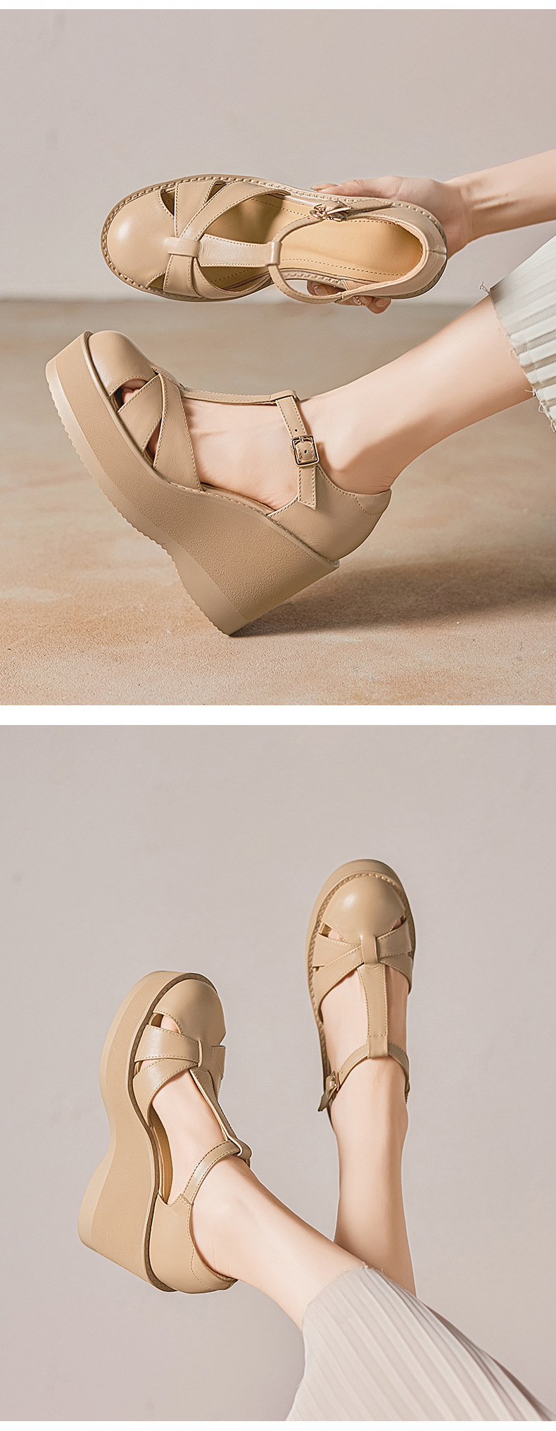 Sandal nữ cao gót đế dày 9.5 cm quai ngang khóa T — đen chi tiết 6