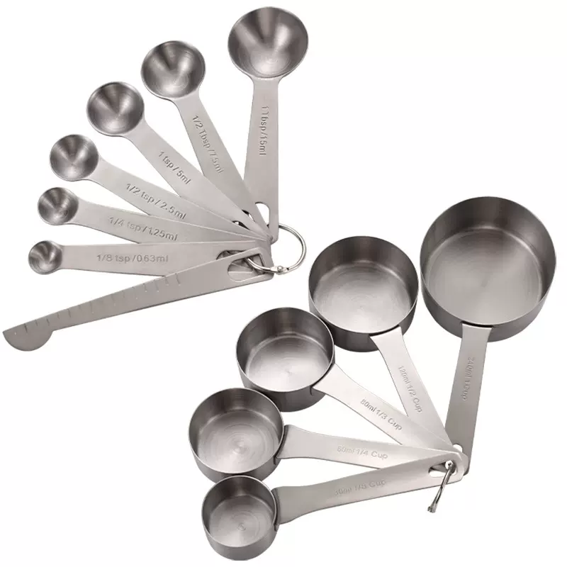 源头厂家烘焙不锈钢量勺量杯套装 跨境带刻度厨房计量勺量匙批发