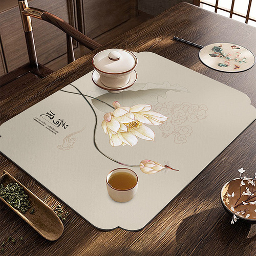 New Chinese-style leather tea mat, Zen-inspired table runner, waterproof tea tray cloth, traditional-style long tea table mat, tea towel cushion
