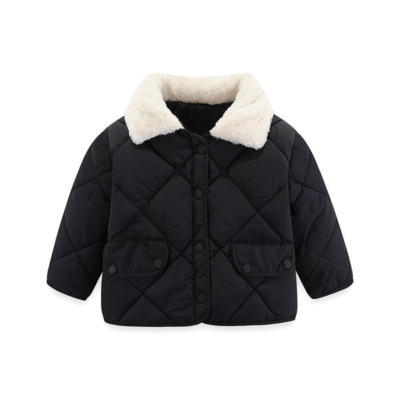 Chaqueta acolchada de algodón estilo coreano para niños chaqueta acolchada de algodón corta a cuadros de diamantes para niños chaqueta acolchada de algodón para hombres y mujeres con cuello de piel engrosado para bebés