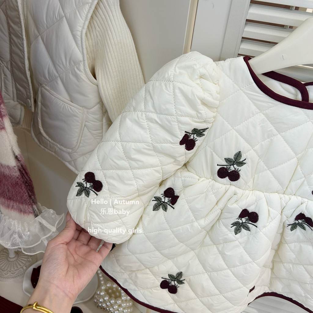 [Ropa de niños de Leen] niñas invierno estilo de cereza con vestido de terciopelo bebé moda coreana vestido cálido vestido de princesa