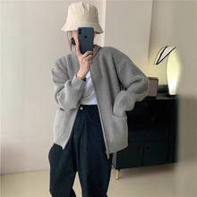 设计感双拉链针织衫女春秋季新款圆领糖果色开衫上衣外套女    潮