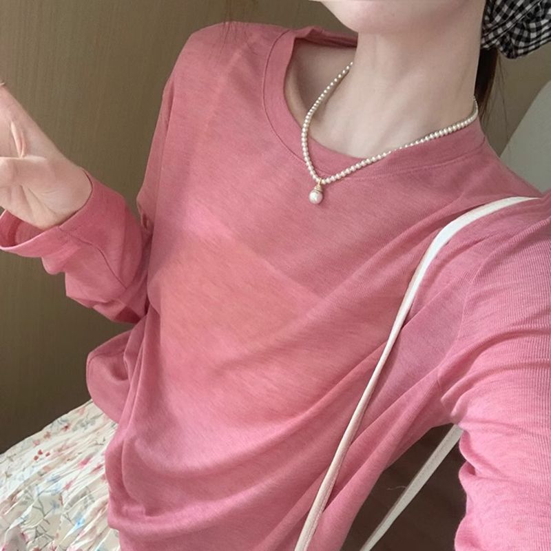 2026 Summer New Solid Color Basic Tencel Mask Top Korean Style Round Neck Versatile Loose Slimming Top