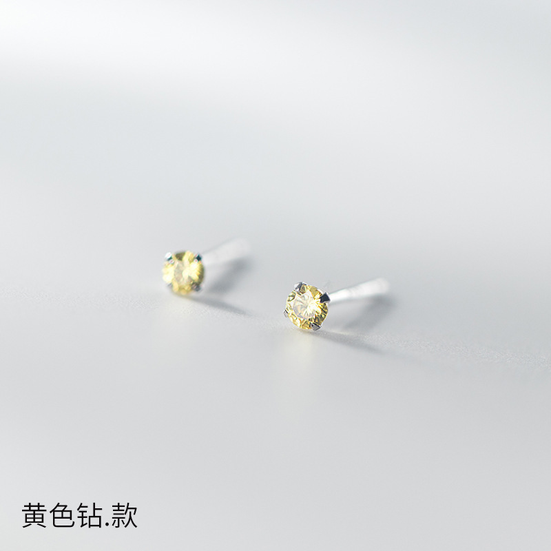 千亿少女#迷你超小水钻彩色S925纯银耳钉日韩女锆石养耳洞耳骨钉|undefined