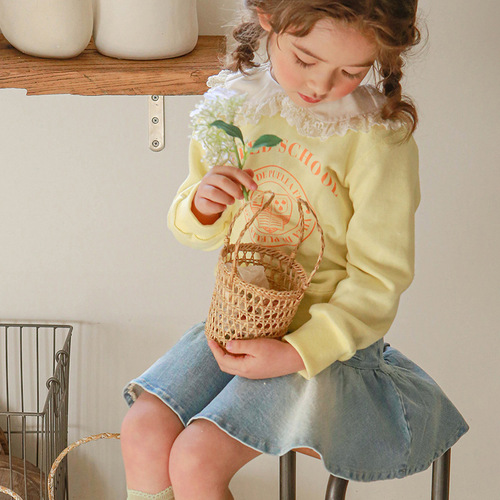 2024 Spring Collection Korean Children's Fashion Girl's Stylish Denim Semi-Skirt Versatile Short Skirt