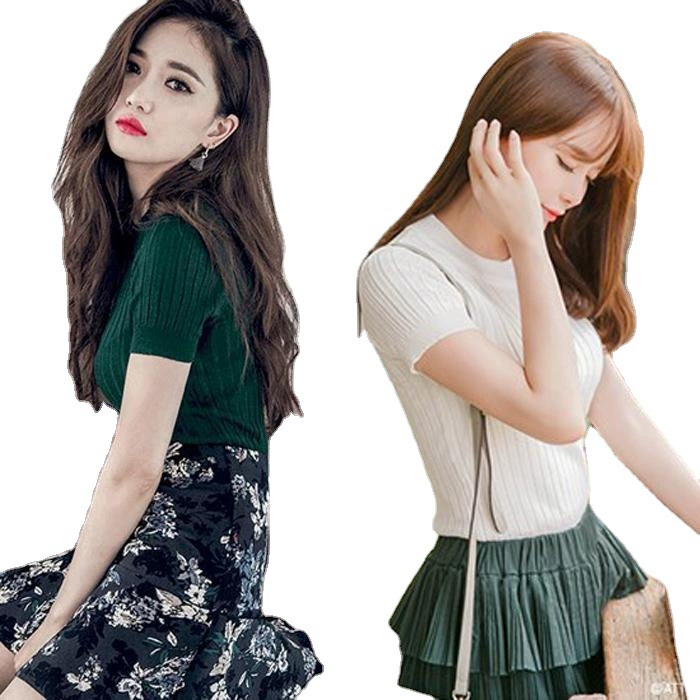 Summer knitted thin sweater, base set, high collar, slim fit, tight