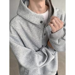 美式cleanfit纽扣亨利领连帽卫衣男2025春秋季新款高级感休闲外套