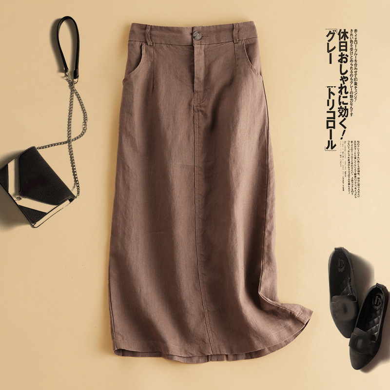 Big Sale Clearance~Summer Cotton and Linen Skirt for Women, Loose Retro High-Waisted Casual Straight Slit Hip-Covering A-Line Long Skirt