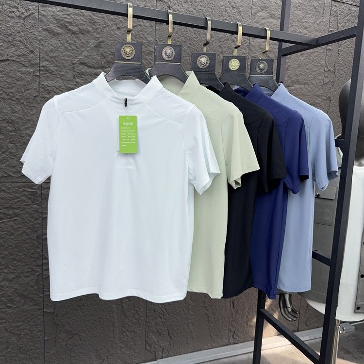 Svip Simple, Comfortable, and Highly Breathable Summer Fashion Stand-Up Collar Half-Zip Quick-Dry Short-Sleeve T-Shirt Men's Polo Shirt