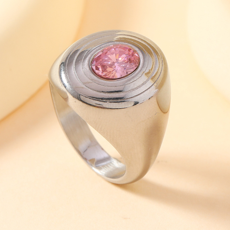 Steel color + pink gemstone (elliptical second line)