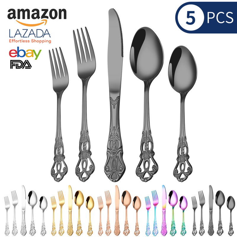 Cross-Border Royal Stainless Steel Knife, Fork and Spoon Embossed Palace Style Western Food Tableware Hotel Western Restaurant Steak Knife and Fork Wholesale Cross-Border Royal Stainless Steel Knife, Fork and Spoon Embossed Palace Style Western Food Tableware Hotel Western Restaurant Steak Knife and Fork Wholesale