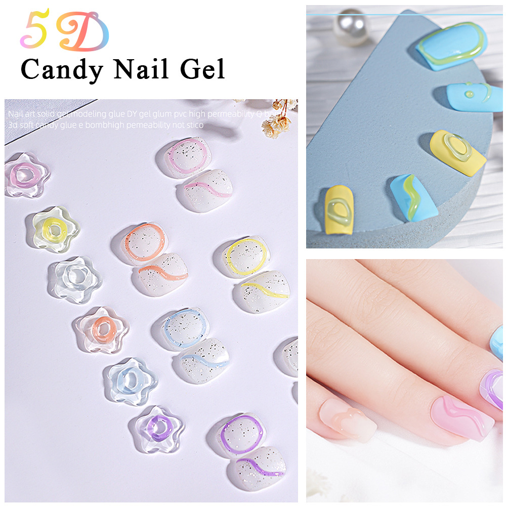 Manguera 5D coreana para celebridades de Internet, pegamento para esmalte de uñas estéreo, gelatina de macarrón caramelo, gel sin lavado para salón de uñas