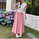 2025 New Style Western Style Joker High Waist Long Mop Umbrella Skirt Pink Heavy Industry Large Swing Skirt Women's Western Style