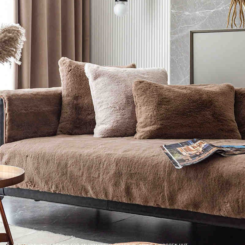 Sofá cubierta cuatro estaciones general imitación de conejo cojín antideslizante para el hogar fácil de cuidar toalla de sofá otoño y invierno cojín de sofá sala de estar