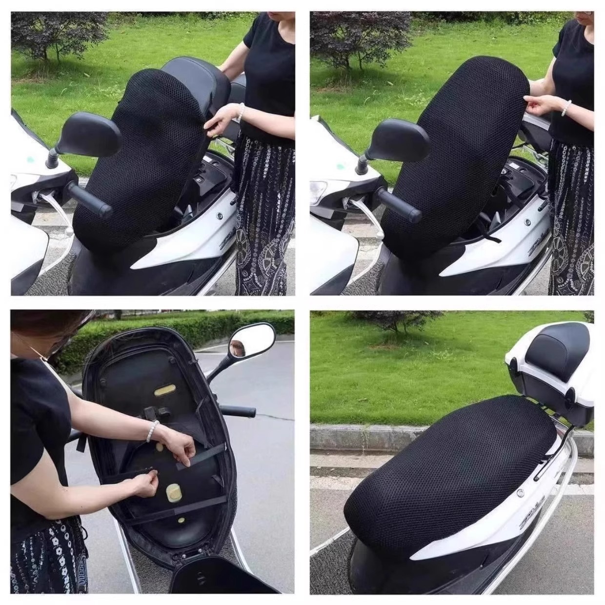 cubierta de asiento eléctrico cojín de asiento de motocicleta cubierta de malla protector solar cubierta de asiento impermeable universal en todas las estaciones