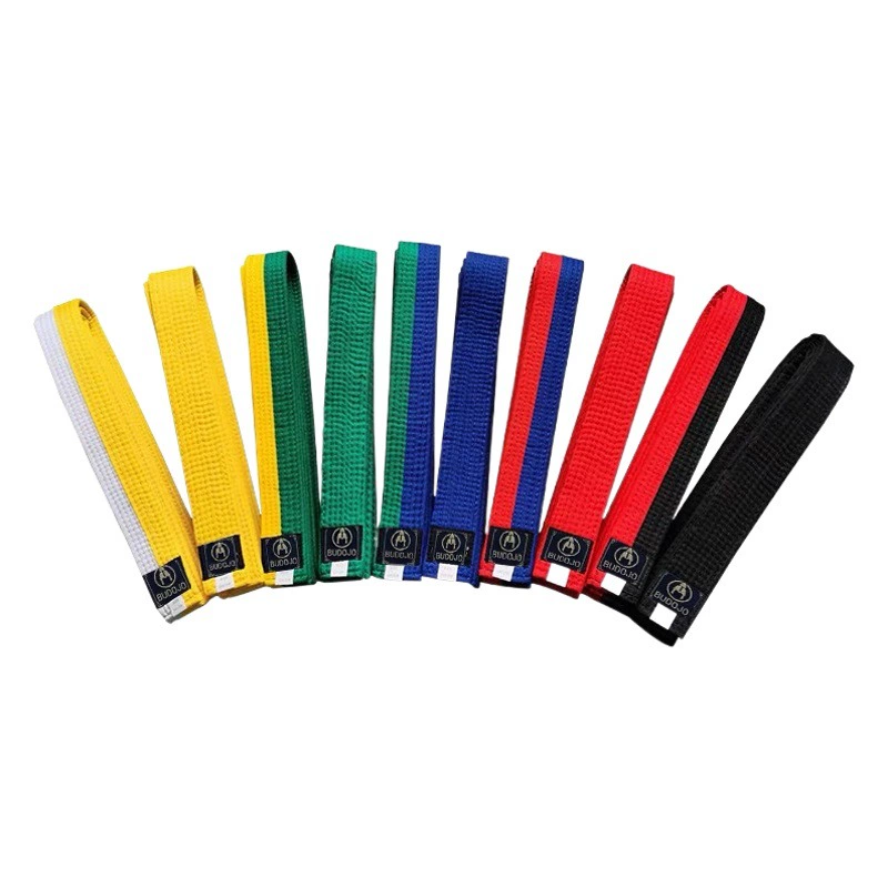 Пояса для тхэквондо, облегающие пояса для экзаменов, цветные пояса для карате, пояса для повышения по званию, доступны оптом с вышитой надписью.