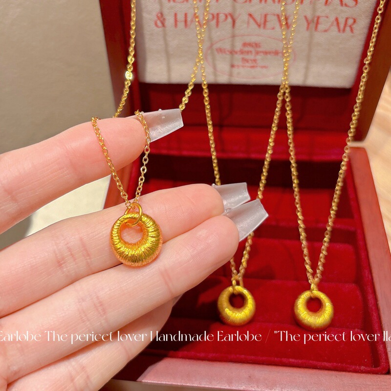 サンドゴールドジュエリー、ブラッシュゴールドペンダント、安全バックル、小さなゴールドリング、鎖骨チェーン、中国風模造ゴールドネックレス|undefined