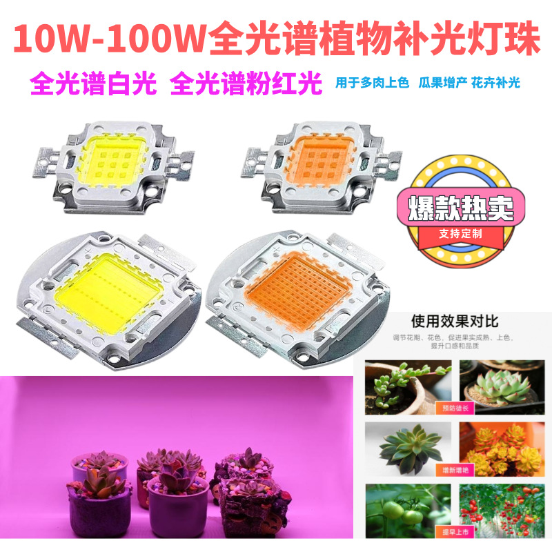 High-power 10-100W full-spectrum LED beads, 380-840nm integrated plant light full-band LED beads
