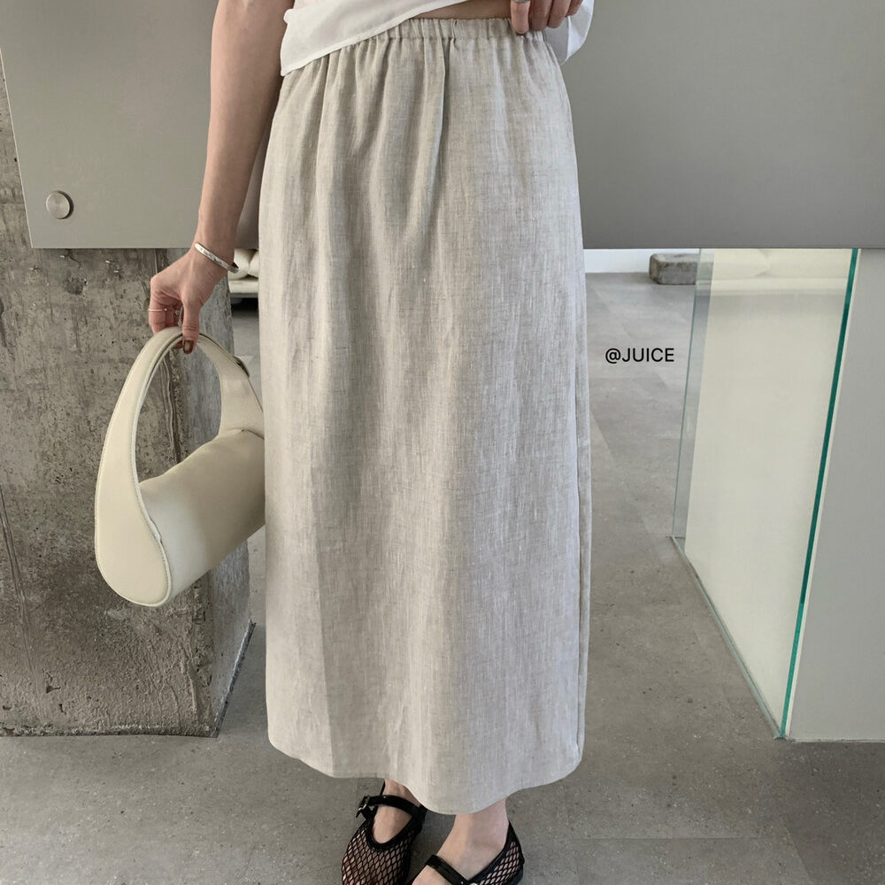 Chân váy linen cạp chun chữ A dáng dài nữ phong cách tối giản — màu đen, Xanh đen, Xanh nước biển, Màu cà phê