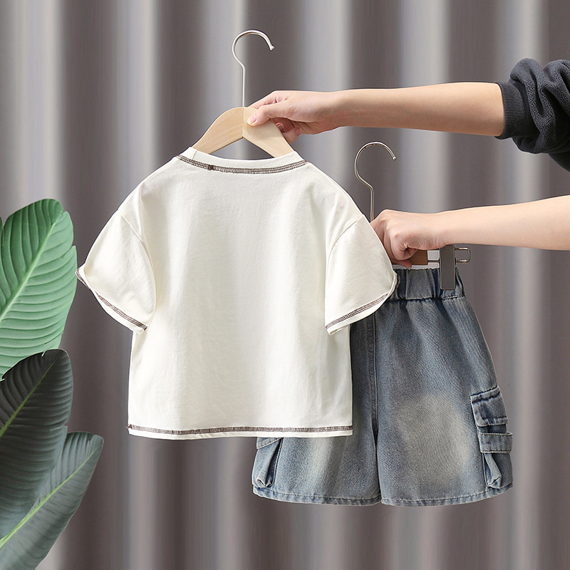 7270 ropa para niños traje de verano para niños 2025 nuevo vestido de verano para niños de moda de dos piezas de manga corta ropa delgada verano