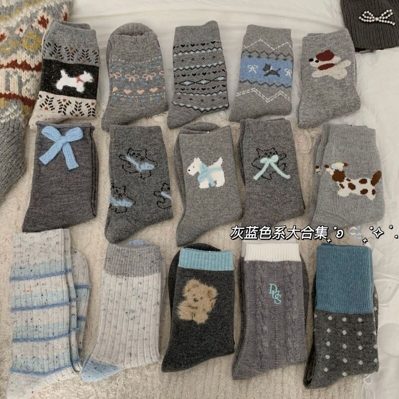 * gray blue big collection * little red book live with the combination of autumn and winter thick warm wool socks children pile socks