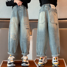 女童春装牛仔裤2025新款中学生韩版洋气老爹裤大童春秋宽松哈伦裤