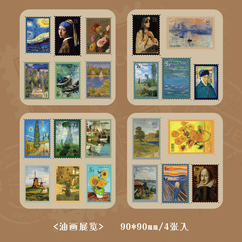 Ins Cross-Time Post Office Vintage Art Stamp Pegatinas Material decorativo Cuenta a mano bricolaje Sello Collage Autoadhesivo