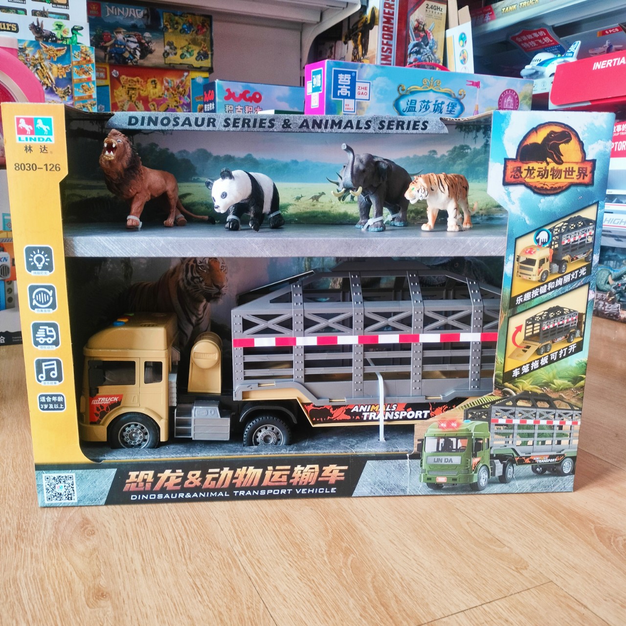 Linda Animal Dinosaur Transporter Storytelling Brilliant Light Car Cage Trailer Can Open Inertia Car Toy