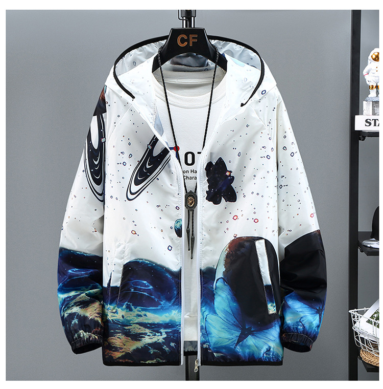 Summer new 2024 trend thin breathable sunscreen clothes for men gradual starry sky plus size skin coat