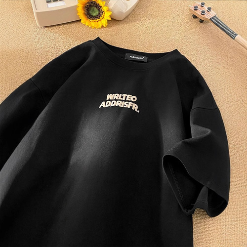 American Heavyweight Foamed Print Short-Sleeve Men's Summer Trend Brand Versatile Letter T-Shirt High Street Bad Boy Casual Couple's T-Shirt