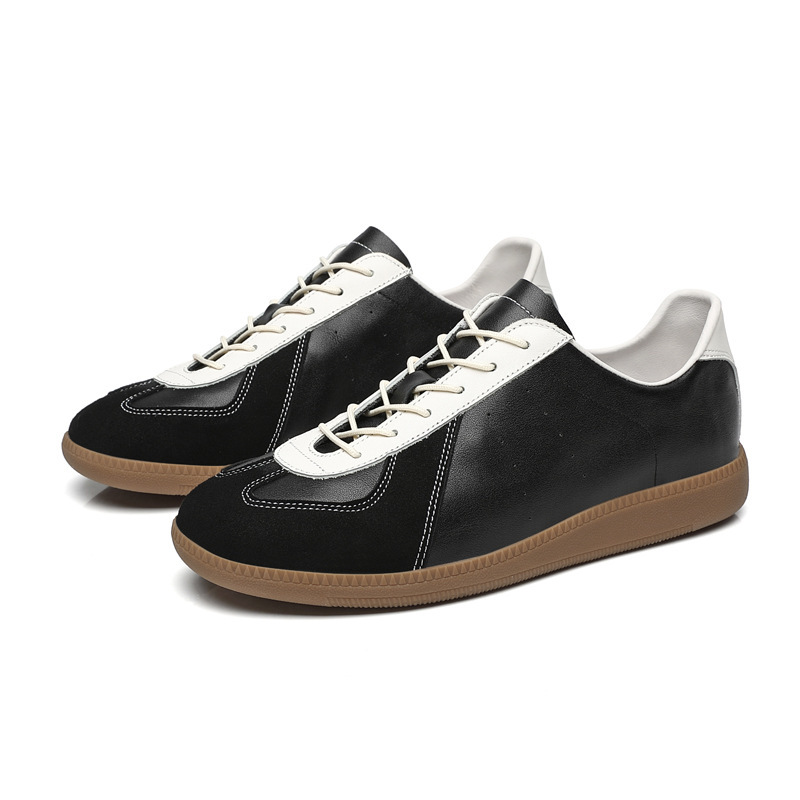 Niche Comfortable Versatile German Training Shoes, Sporty Casual Round-Toe Lace-Up Sneakers, Top-Layer Cowhide Genuine Leather Men's White Shoes