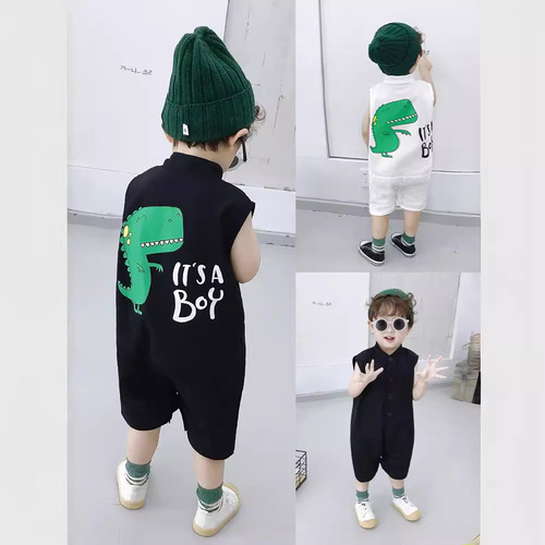 2024 summer baby onesie children dinosaur sleeveless onesie boys fashionable thin crawling suit one-piece delivery