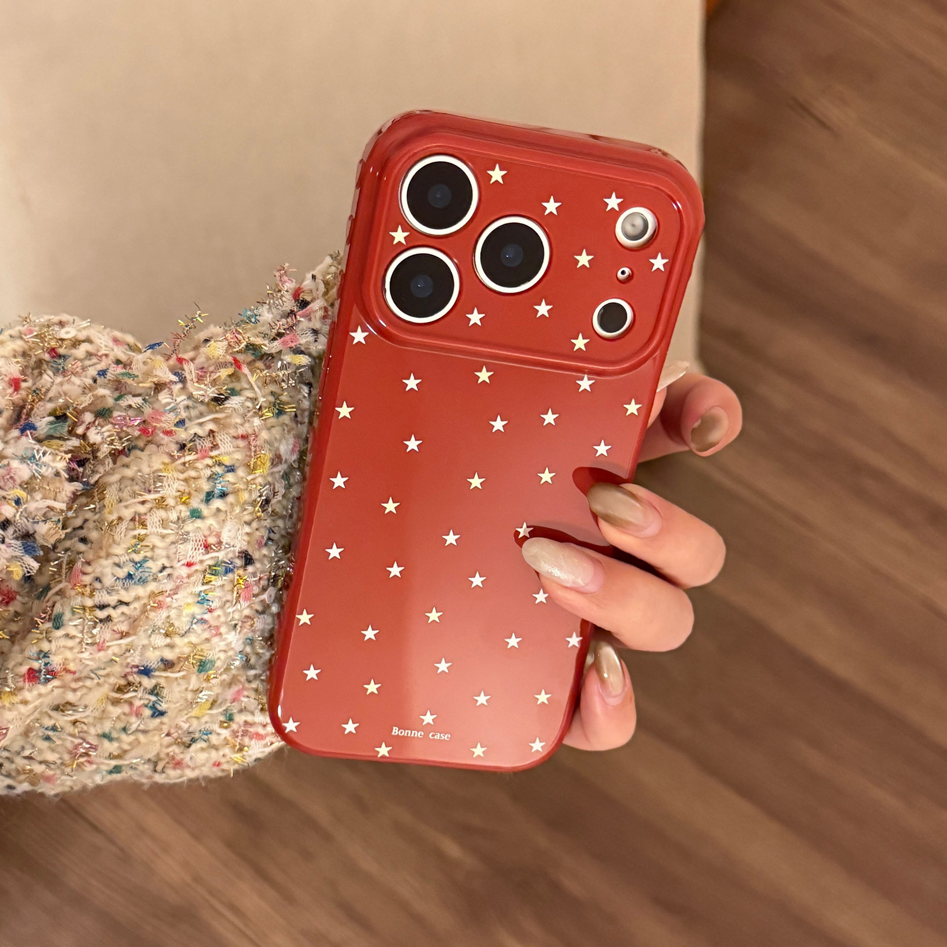 Protective Phone Case For Iphone Burgundy Star Pattern Design_voghion.com