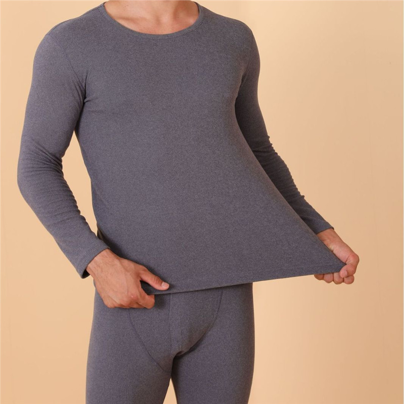Manufacturer's Thermal Underwear Men's De Rong Autumn Clothes and Autumn Pants Autumn and Winter Cold-Proof Double-Sided Brushed Round Neck Long-Sleeved Pants Suit