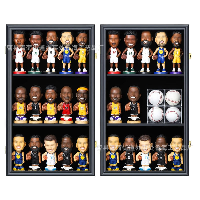 木制手办展示柜摇头娃娃收纳柜透明式NBA球星手办收藏柜厂家直供