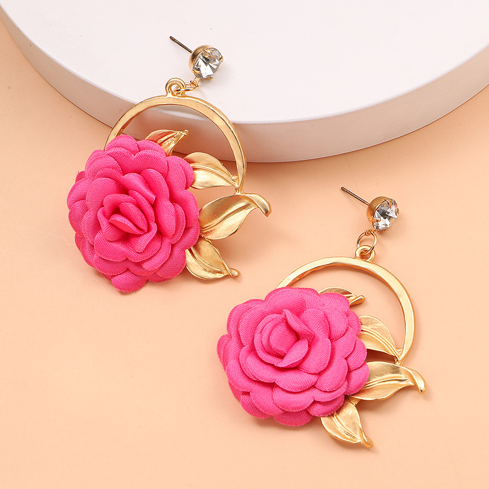 Autumn And Winter New Fabric Flower Earrings Multi-layer Petal Pasting Ethnic Flower Earrings display picture 13
