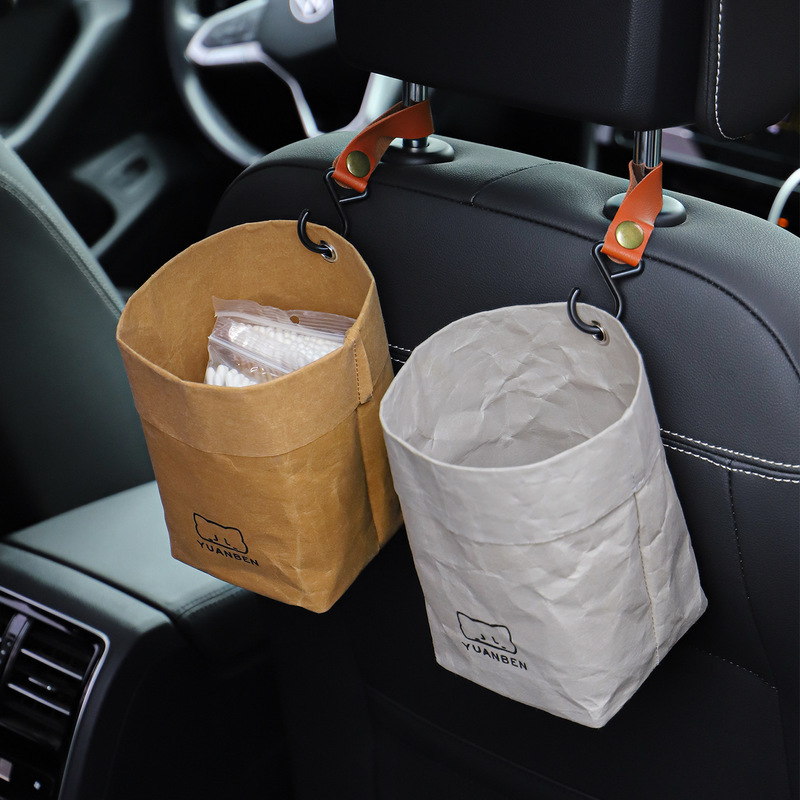 Cotton Kraft Paper Waterproof Storage Bag Tableware Water Cup Holder Car Trash Can Car Hanging Garbage Bag