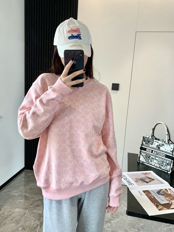 蔻家卫衣女25年新款粉色恐龙字母提花女士卫衣圆领套头轻奢长袖衫|undefined