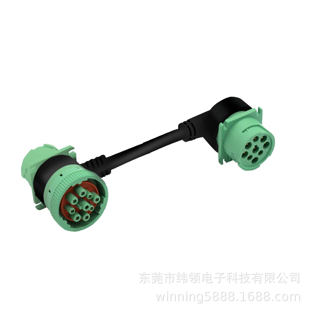 绿色2 J 1939 9针外螺纹到6针内螺纹电缆