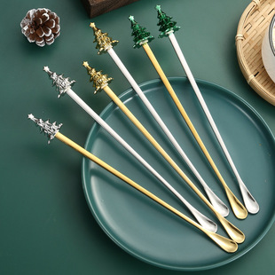 Amazon 304 Stainless Steel Cartoon Christmas Tree Mixing Bar Creative Gift Bar Long Handle Mixing Spoon Mixing Bar