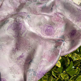 紫雾玫瑰 人丝提花香云纱面料 新中式国风汉服马甲旗袍手工布料