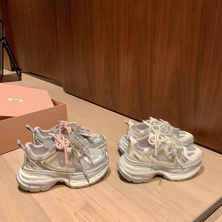 【葡萄妈同款】长高75mm~双层厚底增高格雷系休闲运动鞋女老爹鞋