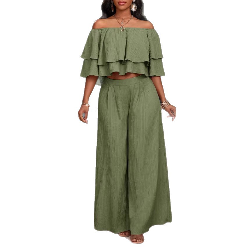 Elegantes Damen-Freizeit-Set: Schulterfreie, doppellagige Hose in Unifarben_voghion.com