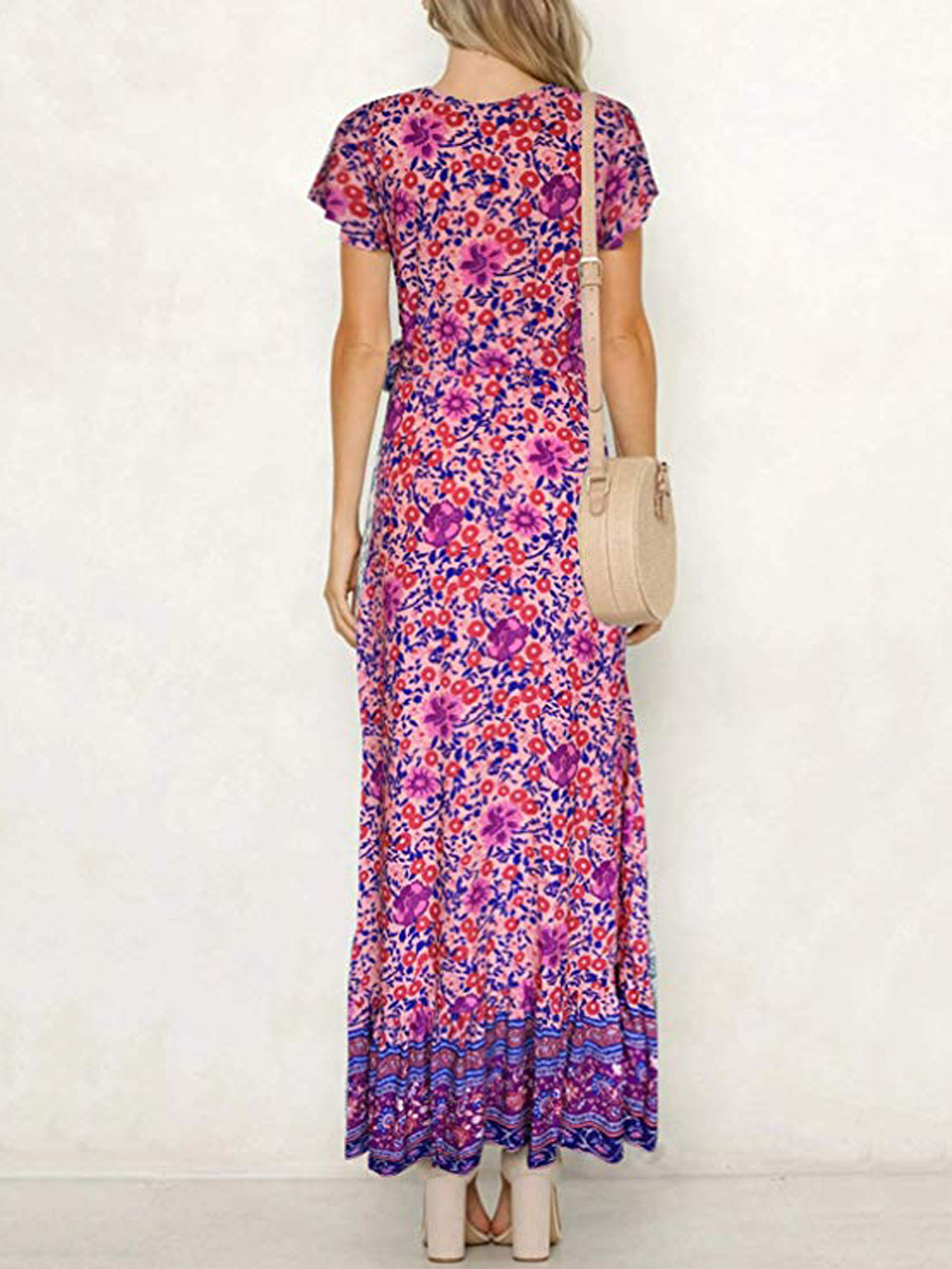 Summer Best-selling Women's Clothing, Wish Hot-selling Bohemian Printed , Short-sleeved Beach Vacation Long_ecoleips.com