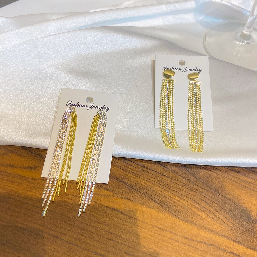 Fashion Tassel Copper Plating Metal Zircon Drop Earrings 1 Pair