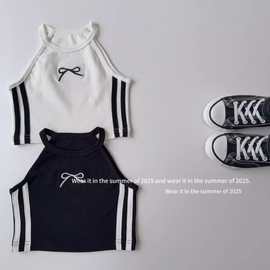 女童韩国版时尚潮流挂脖吊带无袖背心T恤儿童夏款女宝宝短款上衣