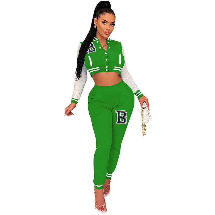 Moterų kelnės baseball uniformos kostiumas su raidėmis sportinis_voghion.com